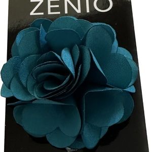 Zenio Men's Floral Lapel Pin Teal Flower 100% Microfiber Fabric
